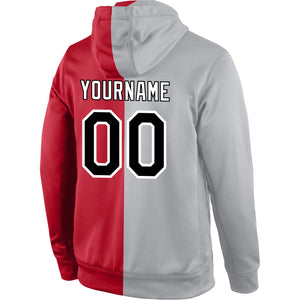 Custom Stitched Gray Black-Red Split Fashion Sports Pullover Sweatshirt Hoodie