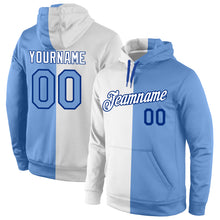 Загрузить изображение в средство просмотра галереи, Custom Stitched White Light Blue-Royal Split Fashion Sports Pullover Sweatshirt Hoodie
