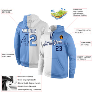 Custom Stitched White Light Blue-Navy Split Fashion Sports Pullover Sweatshirt Hoodie