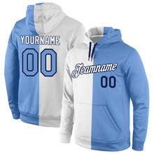 Load image into Gallery viewer, Custom Stitched White Light Blue-Navy Split Fashion Sports Pullover Sweatshirt Hoodie
