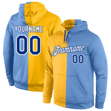 Load image into Gallery viewer, Custom Stitched Gold Royal-Light Blue Split Fashion Sports Pullover Sweatshirt Hoodie

