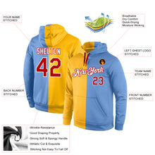 Load image into Gallery viewer, Custom Stitched Gold Red-Light Blue Split Fashion Sports Pullover Sweatshirt Hoodie
