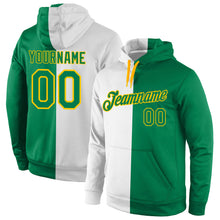 Load image into Gallery viewer, Custom Stitched White Kelly Green-Gold Split Fashion Sports Pullover Sweatshirt Hoodie
