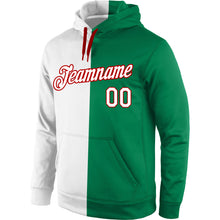 Загрузить изображение в средство просмотра галереи, Custom Stitched Kelly Green White-Red Split Fashion Sports Pullover Sweatshirt Hoodie
