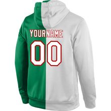 Laden Sie das Bild in den Galerie-Viewer, Custom Stitched Kelly Green White-Red Split Fashion Sports Pullover Sweatshirt Hoodie
