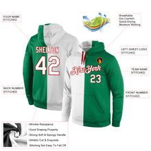 Загрузить изображение в средство просмотра галереи, Custom Stitched Kelly Green White-Red Split Fashion Sports Pullover Sweatshirt Hoodie

