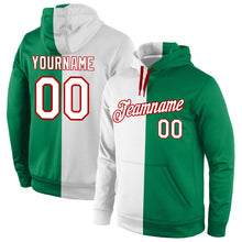Загрузить изображение в средство просмотра галереи, Custom Stitched Kelly Green White-Red Split Fashion Sports Pullover Sweatshirt Hoodie
