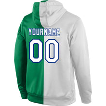 Загрузить изображение в средство просмотра галереи, Custom Stitched Kelly Green White-Royal Split Fashion Sports Pullover Sweatshirt Hoodie
