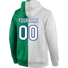 Load image into Gallery viewer, Custom Stitched Kelly Green White-Royal Split Fashion Sports Pullover Sweatshirt Hoodie

