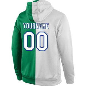 Custom Stitched Kelly Green White-Royal Split Fashion Sports Pullover Sweatshirt Hoodie