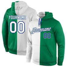 Загрузить изображение в средство просмотра галереи, Custom Stitched Kelly Green White-Royal Split Fashion Sports Pullover Sweatshirt Hoodie
