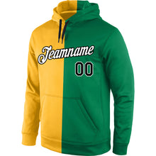 Загрузить изображение в средство просмотра галереи, Custom Stitched Gold Black-Kelly Green Split Fashion Sports Pullover Sweatshirt Hoodie
