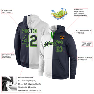 Custom Stitched White Navy-Neon Green Split Fashion Sports Pullover Sweatshirt Hoodie