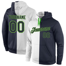 Load image into Gallery viewer, Custom Stitched White Navy-Neon Green Split Fashion Sports Pullover Sweatshirt Hoodie
