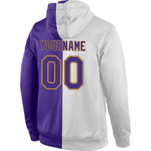 Load image into Gallery viewer, Custom Stitched White Purple-Old Gold Split Fashion Sports Pullover Sweatshirt Hoodie
