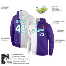 Laden Sie das Bild in den Galerie-Viewer, Custom Stitched Purple White-Aqua Split Fashion Sports Pullover Sweatshirt Hoodie
