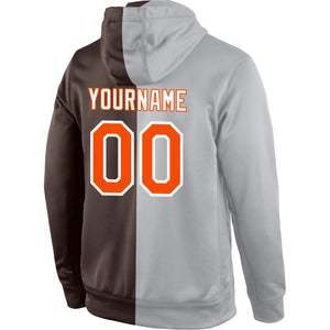 Custom Stitched Gray Orange-Brown Split Fashion Sports Pullover Sweatshirt Hoodie