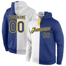 Load image into Gallery viewer, Custom Stitched White Royal-Gold Split Fashion Sports Pullover Sweatshirt Hoodie
