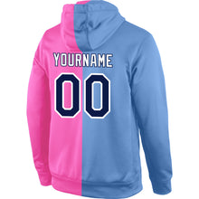 Load image into Gallery viewer, Custom Stitched Light Blue Navy-Pink Split Fashion Sports Pullover Sweatshirt Hoodie

