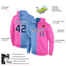 Laden Sie das Bild in den Galerie-Viewer, Custom Stitched Light Blue Navy-Pink Split Fashion Sports Pullover Sweatshirt Hoodie
