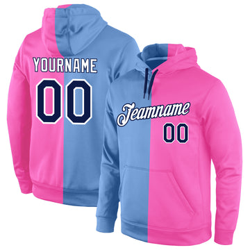 Custom Stitched Light Blue Navy-Pink Split Fashion Sports Pullover Sweatshirt Hoodie