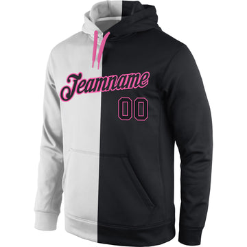 Custom Stitched White Black-Pink Split Fashion Sports Pullover Sweatshirt Hoodie