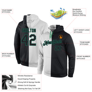 Custom Stitched White Black-Kelly Green Split Fashion Sports Pullover Sweatshirt Hoodie