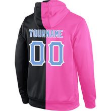 Load image into Gallery viewer, Custom Stitched Pink Light Blue-Black Split Fashion Sports Pullover Sweatshirt Hoodie
