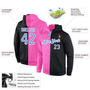 Custom Stitched Pink Light Blue-Black Split Fashion Sports Pullover Sweatshirt Hoodie