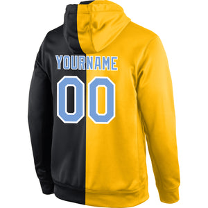 Custom Stitched Gold Light Blue-Black Split Fashion Sports Pullover Sweatshirt Hoodie