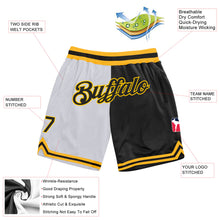 Laden Sie das Bild in den Galerie-Viewer, Custom White Black-Gold Authentic Throwback Split Fashion Basketball Shorts
