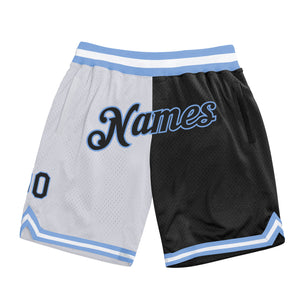 Custom White Black-Light Blue Authentic Throwback Split Fashion Basketball Shorts