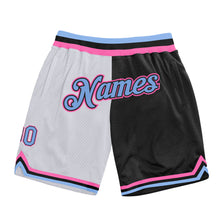 Load image into Gallery viewer, Custom White Light Blue-Pink Authentic Throwback Split Fashion Basketball Shorts
