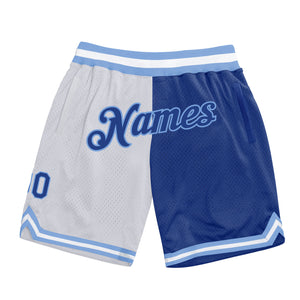 Custom White Royal-Light Blue Authentic Throwback Split Fashion Basketball Shorts