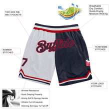 Load image into Gallery viewer, Custom White Navy-Red Authentic Throwback Split Fashion Basketball Shorts
