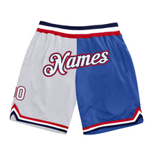 Laden Sie das Bild in den Galerie-Viewer, Custom Blue White-Red Authentic Throwback Split Fashion Basketball Shorts
