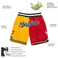 Load image into Gallery viewer, Custom Gold Black-Red Authentic Throwback Split Fashion Basketball Shorts
