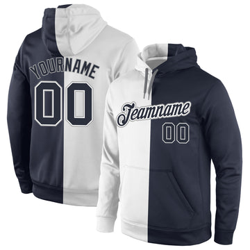 Custom Stitched White Navy Split Fashion Sports Pullover Sweatshirt Hoodie