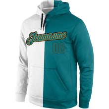 Load image into Gallery viewer, Custom Stitched White Aqua-Old Gold Split Fashion Sports Pullover Sweatshirt Hoodie
