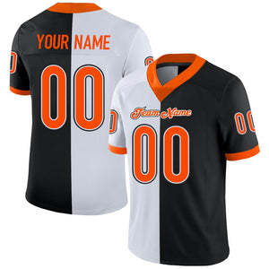 Custom Black Orange-White Mesh Split Fashion Football Jersey