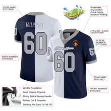 Load image into Gallery viewer, Custom Navy Gray-White Mesh Split Fashion Football Jersey
