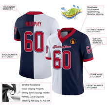 Load image into Gallery viewer, Custom Navy Red-White Mesh Split Fashion Football Jersey
