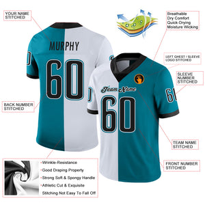 Custom Teal Black-White Mesh Split Fashion Football Jersey