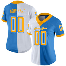 Load image into Gallery viewer, Custom Powder Blue Gold-White Mesh Split Fashion Football Jersey
