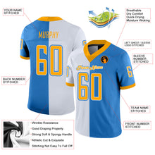 Laden Sie das Bild in den Galerie-Viewer, Custom Powder Blue Gold-White Mesh Split Fashion Football Jersey
