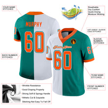 Load image into Gallery viewer, Custom Aqua Orange-White Mesh Split Fashion Football Jersey
