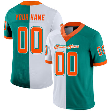 Custom Aqua Orange-White Mesh Split Fashion Football Jersey