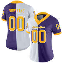 Load image into Gallery viewer, Custom Purple Gold-White Mesh Split Fashion Football Jersey
