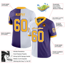 Laden Sie das Bild in den Galerie-Viewer, Custom Purple Gold-White Mesh Split Fashion Football Jersey
