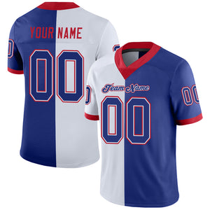 Custom White Royal-Scarlet Mesh Split Fashion Football Jersey